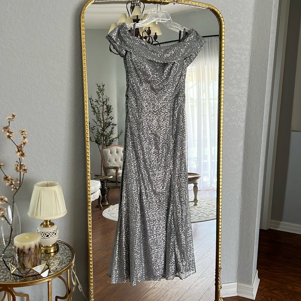 Morilee Silver Sequin Gown Size 8
